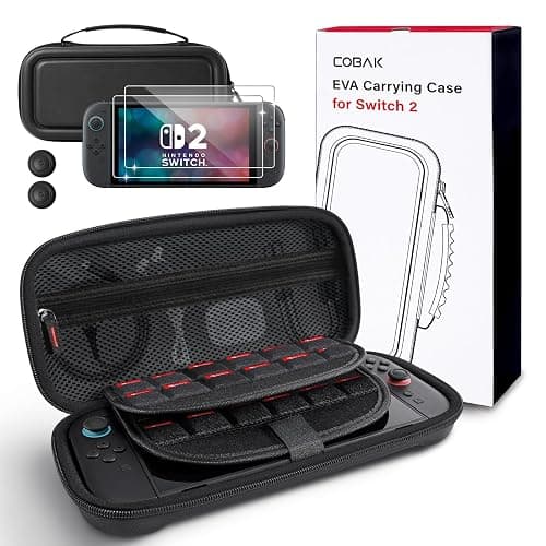 CoBak Large Capacity Carrying Case for Nintendo Switch 2 (2025) - 3 in 1 Accessories Bundle with 2 Screen Protectors, Thumb Grip Caps, 24 Game Cartridges, Hard Shell Portable Travel Pouch, Black - Image 1