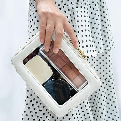Aveniee Clear Makeup Bag Organizer, Travel Cosmetic Case Skincare Toiletry Bag for Women, Portable Make Up Pouch Car Organizer Bag with Zippers for Essentials(White) - Off-White - Medium Classic thumbnail 4