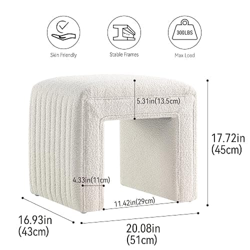 Get Set Style Vanity Stool Chair,Boucle Ottoman Foot Stool Modern Ottoman Footstool with Wood Legs Sofa Bench Extra Seating for Living Room, Entryway, Office (Fully Assembled) - White thumbnail 3