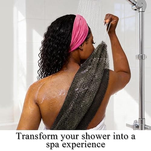 SubSahara Authentic African Net Sponge - 2 Pack Exfoliating Bath & Shower Loofah Sponge for Body & Face, Gentle Scrubber for All Skin Types, Travel, Durable (Black & Grey) thumbnail 2