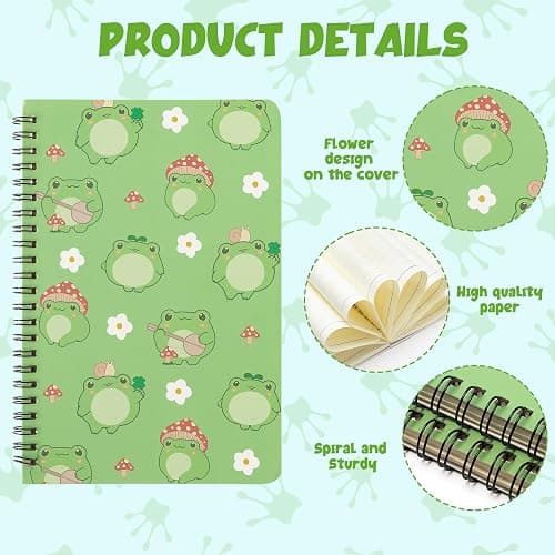 L1rabe 2 A5 Frog Spiral Notebooks Back to School Cute Frog Green College Ruled Hardbound Notebooks Exercise Book Diary Notepad Travel Journal for Kids Teens Students Girls Birthday Gift thumbnail 4