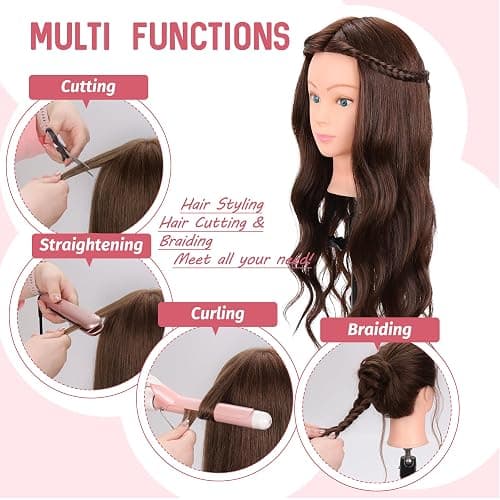 Mannequin Head Human Hair 26"-28" Female 80% Human Hair Mannequin Head Hair Styling Cosmetology Manikin Head Doll Head for Hairdresser with Free Clamp Holder and Tools - 80% - Blonde thumbnail 3
