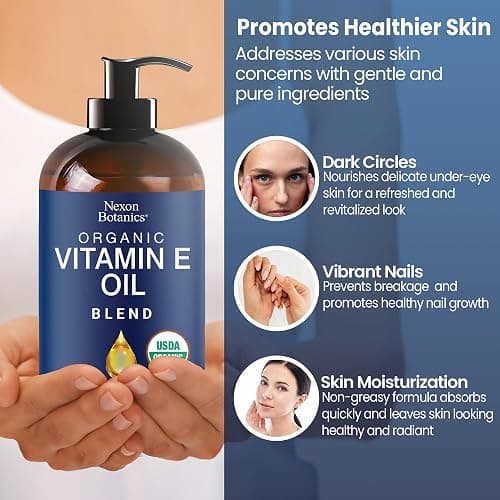 Organic Vitamin E Oil Blend 8 fl oz - Made from Pure, Natural Oils for Skin, Scars & Face - Aceite de Vitamina E - Nexon Botanics thumbnail 3