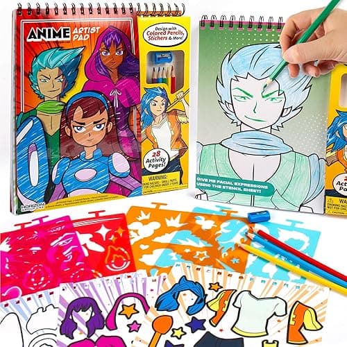 Made By Me Anime Artist Pad, 28-Page Coloring Book, Includes Fun Art Supplies & Removable Stickers Inspired by Comic Books, Great Gifts for Anime Enthusiasts, Coloring Books for Kids Ages 4-8 - Artist Pad