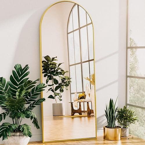 LadyNow Full Length Mirror, 58"x19" Arched Floor Mirror Freestanding, Floor Standing Full Body Mirror with Stand for Bedroom, Hanging Mounted for Living Room Cloakroom, Gold thumbnail 3