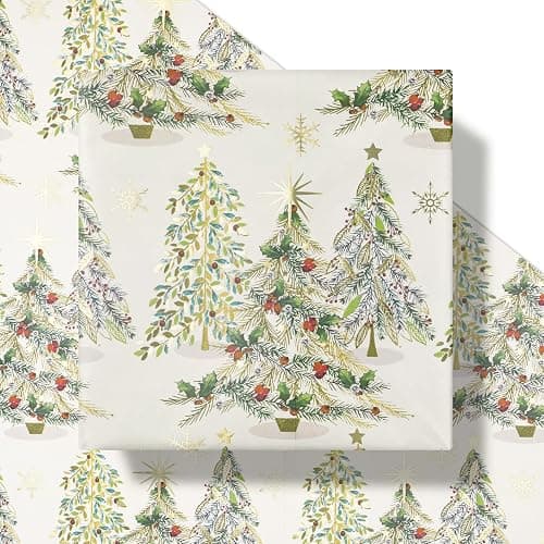 RUSEPEA Luxury Christmas Tree Wrapping Paper Roll, Mini Roll, Elegant Gold Foil Xmas Tree Gift Wrap Paper for Holiday Gifts, Party, DIY Crafts (17in x 16.4ft) thumbnail 2