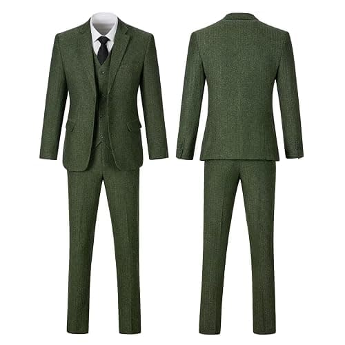 Retro 3 Piece Suit Tweed Herringbone Men's Suits Slim Fit Jacket Vest Pant | Tweed Wool Blend Retro 3 Piece Suit Herringbone Men's Suits Vintage Wedding Groom Tux Set Dress Prom Single Breasted Jacket thumbnail 6