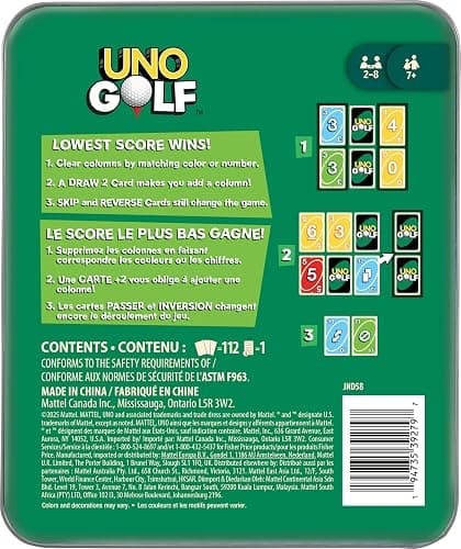 Mattel Games UNO Golf Card Game in Storage & Travel Tin for Kid & Family Nights, Parties & Vacations, 2 to 8 Players Ages 7+ Years (Amazon Exclusive) thumbnail 4