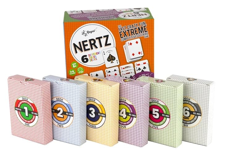 Regal Games Nertz Card Game for Kids & Adults - Decks of Cards 6 Pack - 6 Color Wide-Size Decks & Fun Playing Cards - Deck of Playing Cards for Poker, Solitaire, Blackjack & More - Image 1