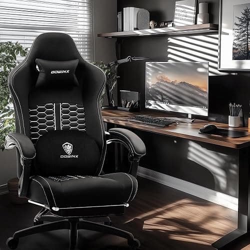 Dowinx Gaming Chair with Heated Massage Lumbar Support,Big and Tall PU Leather Gaming Chairs for Adults with Footrest, Ergonomic Computer Game Chair with Poket Spring Cushions, 350lbs, Bright Black thumbnail 2