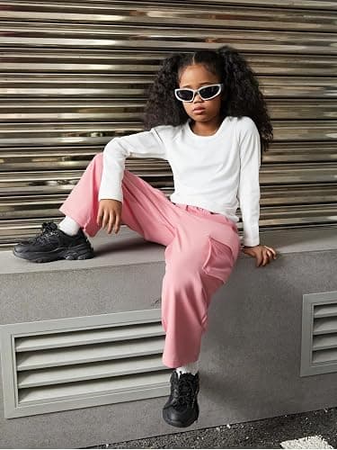 Azmxynol Girls Clothes 2 Piece Outfit Ribbed T-Shirt Top + Cargo Pants, Girls Fall Clothing Set, Sizes 5-16 Years thumbnail 5
