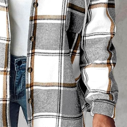 Flannel Jacket For Women Trendy - Fleece Lined Button Down Plaid Shacket Long Sleeve Hooded Jackets Fall Winter Coat thumbnail 6