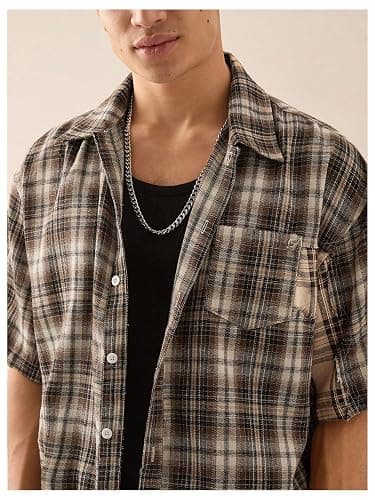 GORGLITTER Men's Striped Boxy Copped Shirt Pocket Patched Button Up Short Sleeve Baggy Cropped Tops thumbnail 3