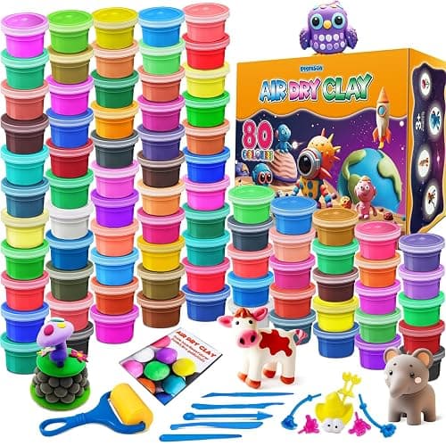 ESSENSON Air Dry Clay - 80 Colors Modeling Magic Clay, Best Gift for Boys & Girls Age 3-12 Year Old, DIY Molding Kids, with Sculpting Tools, Decoration Accessories, Kids Art Crafts - Image 1