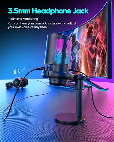 Gaming Microphone for PC: USB Mic for Podcasts Videos & Streaming - Condenser Mic with Quick Mute & Pop Filter - RGB Microphone Gift for Gamer boys - Compatible with PS4/5 & Computer & Laptop thumbnail 5