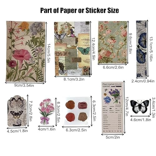 260PCS Vintage Journaling Scrapbooking Supplies Scrapbook Sticker Paper Ephemera Pack for Bullet Junk Journal Planners Collage Craft Notebooks Album (Flowers and Butterflies) thumbnail 3