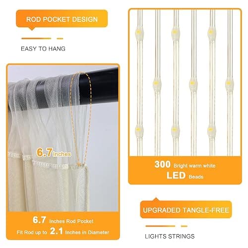 Fomcet Champagne Backdrop Curtains with Lights String 10X10FT Polyester Fabric & Tulle Curtains Backdrop Drapes for Back Drop Photoshoot Baby Shower Birthday Party Decor 2 Panels 5x10FT thumbnail 4