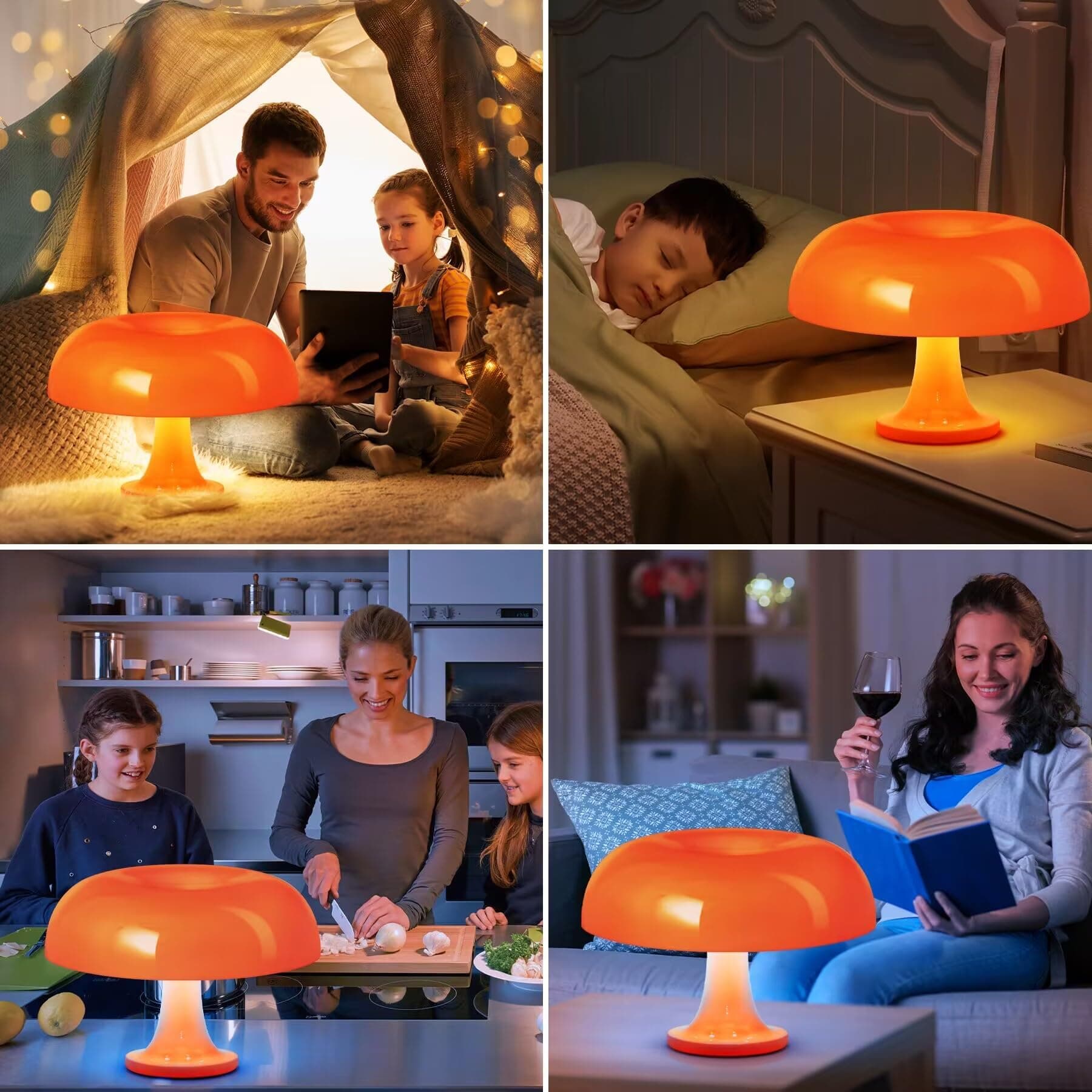 Orange Mushroom Lamp, Vintage Table Lamp, Mid Century Modern Retro Mushroom Style,Cordless Touch Lamps Bedside Charging Model,Dimmable for bedrooms Living Room Home Decor(Touch Adjustable Version) thumbnail 7
