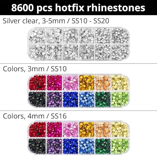 Hotfix Applicator Tool with 8600 Pcs Rhinestones for Blinging Clothes, Fabric, Clothing, Leather, Hot Fix Bedazzler Kit with 6 Tips, Stand, Manual, Case, Glove, Stencils, Tray, Tweezers, Gem Picker thumbnail 2