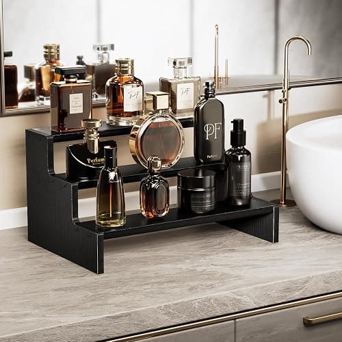 ProCase Wooden Cologne Organizer for Men, 3 Tier Perfume Organizer, Mens Cologne Stand Holder Storage, Display Riser Shelf Rack for Fragrances Candles Cosmetics Cupcake Figure Spice -Black thumbnail 6