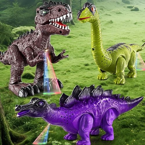 BLmukce 3-Pack Electronic Walking Dinosaur Toys for Toddlers 2-4, Moving Dinosaurs Toys with Lights, Roaring Sounds, T-Rex, Brachiosaurus & Stegosaurus, Xmas Birthday Gift for 2 3 4 5 6 Years Old Boys thumbnail 8