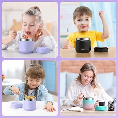 DaCool Kids Thermo for Hot Food 13.5 OZ Vacuum Stainless Steel Insulated Food Jar Kids Lunch Food Thermo Insulated Lunch Container Bento for School Office Picnic Travel Outdoors, Macaron-Purple thumbnail 6