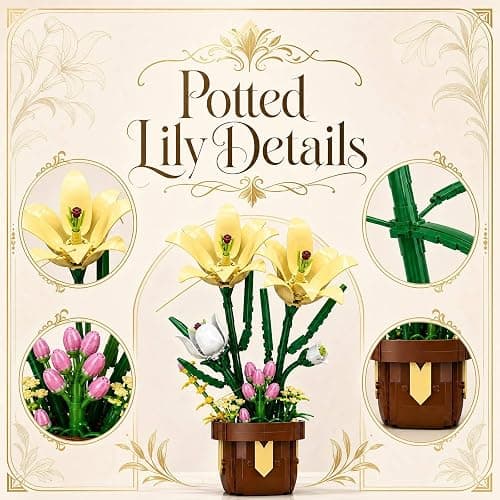 Lily Flowers Building Set, Potted Flower Building Blocks Compatible with Lego Botanical, DIY Building Toy Gifts for Women Girls Adults Ages 6+ (296PCS) thumbnail 3