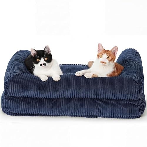 FUKUMARU Dog Couch Bed, Corduroy Cozy Cat Bed for Indoor Cats with Washable Cover, 28in Waterproof Orthopedic Dog Beds Sofa for Small Dogs and Large Cats, Cute Warm Cotton Pet Sofa, Blue thumbnail 9