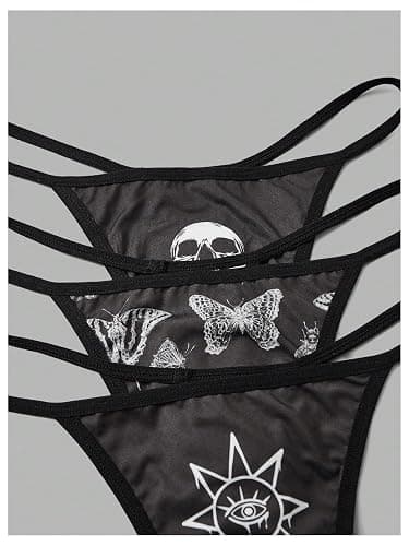 WDIRARA Women's 3 Piece Skull Butterfly Sun Print G String Thong Low Rise Sexy Panties thumbnail 6