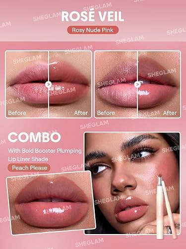 SHEGLAM Hydrating Lip Gloss Cruelty-Free Plumping Peptides-Rosé Veil - Rosé Veil thumbnail 6