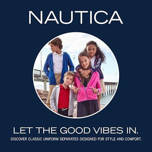Nautica Girls' School Uniform Short Sleeve Polo Shirt, Button Closure, Soft Pique Fabric - 16-18 Plus - White thumbnail 3