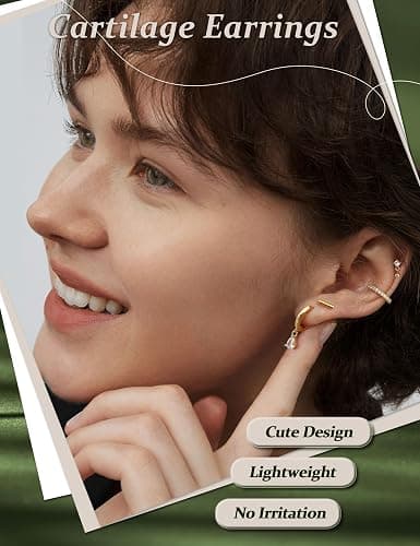 Hypoallergenic Stud Hoop Silver 14K Gold Plated Earrings Stacks - 9 Pairs Surgical Stainless Steel Earring Set for Sensitive Ears - Small Ear Piercing Flat Back Cartilage Earrings for Women Trendy Gifts thumbnail 2