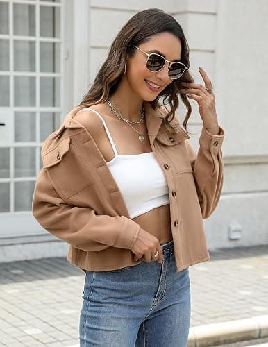 Zeagoo Flannels for Women Cropped Shacket Jacket Fashion Plaid Button Down Shirt 2026 Fall Coat Tops thumbnail 4