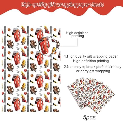 4Pack Wrapping Paper 20X30 inch for Baby Shower Kids McQueen Birthday Party Decorations Wedding DIY Crafts Gift Packing Birthday McQueen cars Decoration (car) thumbnail 2
