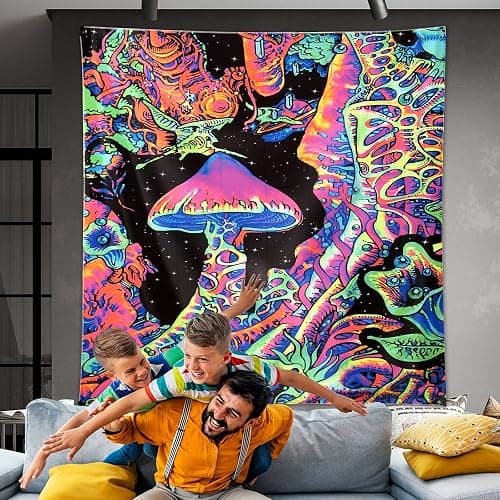ADDWel Blacklight Mushroom Tapestry, Upright Tapestry Glow In The Dark, UV Reactive Black Light Tapestries Posters Wall Hanging for Bedroom Dorm Living Room Backdrop Decor (mushroom, 30" x 40") thumbnail 6