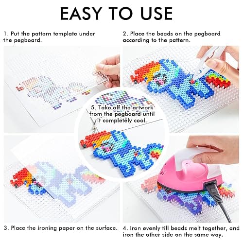 Fuse Beads Kit, INSCRAFT 25,000 pcs 26 Colours 5MM, Including 127 Patterns, 4 Big Square, 1 Heart Pegboards, 1 Flower Ironing Paper, Tweezers, Iron Beads for Craft Making thumbnail 5