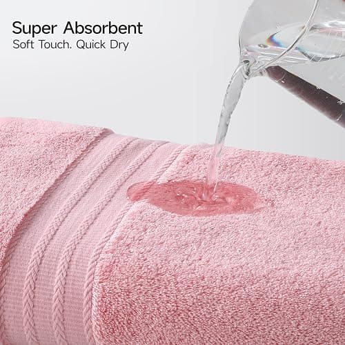 REDKISS Pink Towel Set of 8-100% Cotton Luxury Bath Towels Set for Bathroom, 600 GSM Highly Absorbent Bathroom Towel with 2 Large Bath Sheet, 2 Hand, 4 Washcloths, Pink Shower Towels for Dorm thumbnail 6