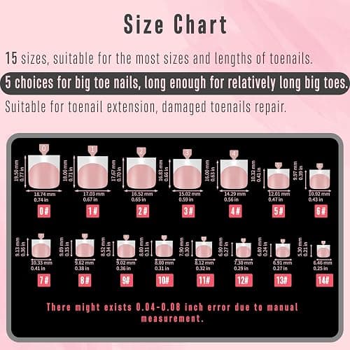 NOVO OVO French Tip Toe Nail Tips Press on, Sharp Square Pre-Designed Soft Gel False Toenail Extension, BABY PINK Pre-applied Tip Primer & Base Coat, Full Cover Acrylic for DIY x 15 Sizes 240 pcs thumbnail 5