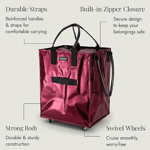 HULKEN - (Large, Cosmic Red Reusable Grocery Bag On Wheels, Shopping Trolley, Rolling Tote, Zipper Closure, Lightweight, Carries Up to 66 lb, Folds Flat, Unbreakable Handles thumbnail 7