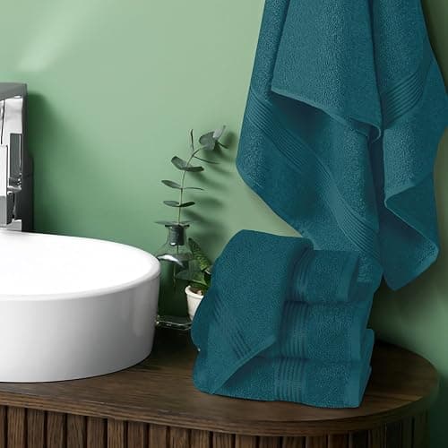 Belizzi Home Ultra Soft 6 Pack Cotton Towel Set, Contains 2 Bath Towels 28x55 inch, 2 Hand Towels 16x24 inch & 2 Wash Coths 12x12 inch, Ideal Everyday use, Compact & Lightweight - Teal thumbnail 2