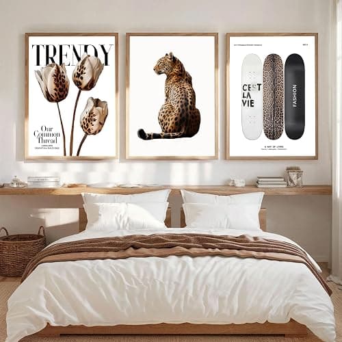 LCZDXGR 3Pcs Trendy Leopard Print Canvas Wall Art Picture Stylish Female Aesthetic Poster Cheetah Printed Preppy Fashion Skateboard Wall Decor for Bedroom Apartment Dorm Living Room 12x16in Unframed thumbnail 6