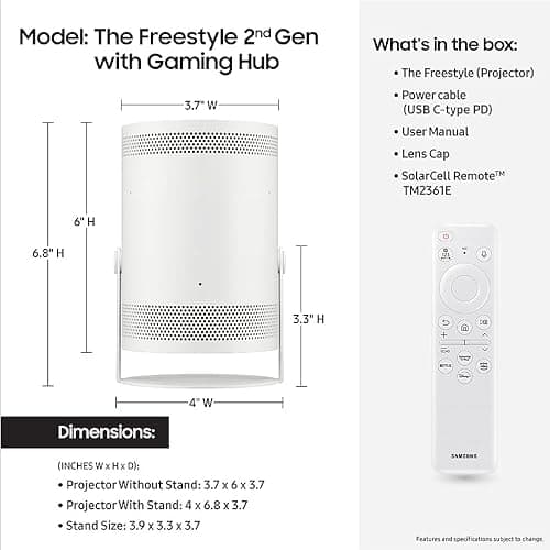 Samsung 30” - 100” The Freestyle 2nd Gen with Gaming Hub Smart Portable Projector, FHD, HDR, Big Screen Home Theater Experience, 360 Sound, SP-LFF3CLAXXZA, 2023 Model thumbnail 2