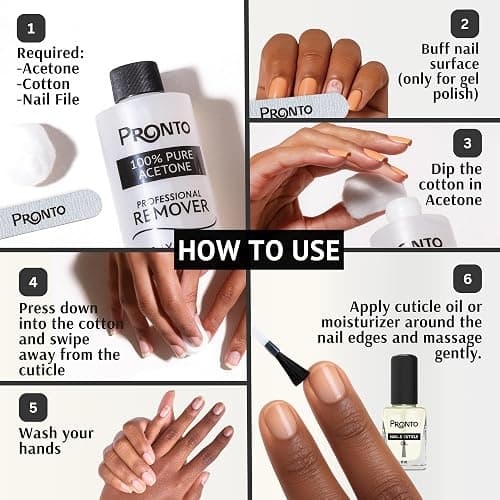 Pronto 8 Oz 100% Pure Acetone Nail Polish Remover and Cuticle Oil, Pure Acetone for All Nail Polish Types including Gel, Acrylic & Sculptured Nails, Gel Nail Polish Remover and Nail Repair, Duo Pack thumbnail 7