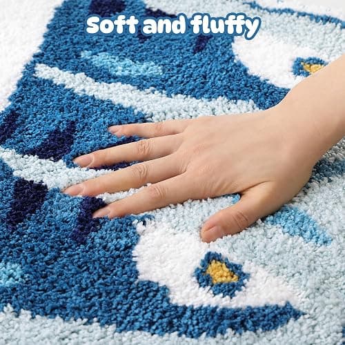 TRUEDAYS Sardine Can Bath Mat, Blue Bathroom Rugs for Bedroom, Soft Washable Rug Non Slip Cute Kitchen Bath Mats for Bathroom Funny Cartoon Fish and Lemon thumbnail 3
