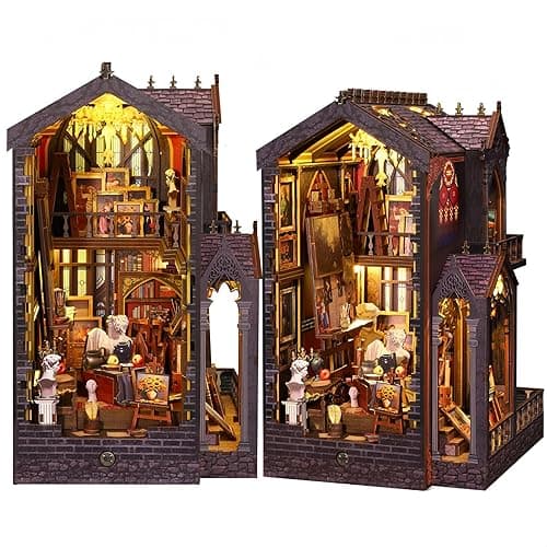Booknooks kit for Adults - Art Studio Book Nook Kit | Miniature Artist Atelier 3D Puzzle | Vintage Oil Painting Bookshelf Decor with LED | Unique Creative Gifts for Art Lovers (Gray) - Image 1