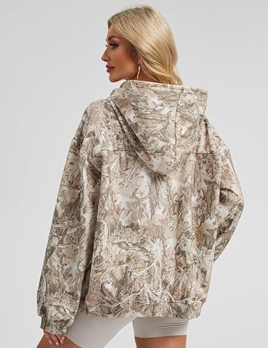 Eutten Womens Camo Hoodies Maple Leaf Print Oversized Hooded Sweatshirt Fleece Pullover Sweatshirts Long Sleeve with Pocket thumbnail 5