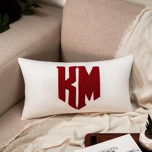 Monogram Custom Punch Needle Pillow, Embroidery Gift for Couple, Initial Wedding Monogram, New Home Housewarming Gift, Home Decorations Gift thumbnail 3