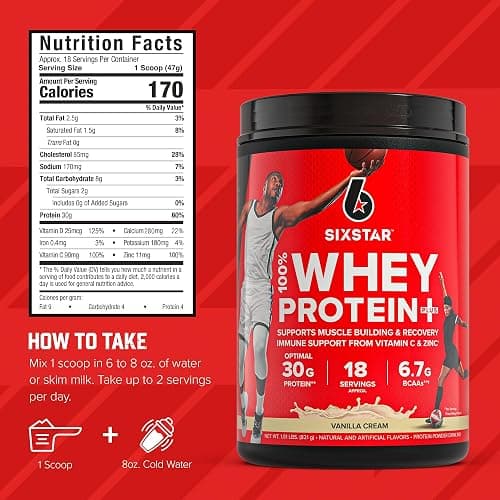 Six Star Whey Protein Powder Plus - Vanilla Cream, 1.8LB | Muscle Building & Recovery Formula with Whey Protein Powder, BCAAs, 30g Protein - Post-Workout Supplement thumbnail 5