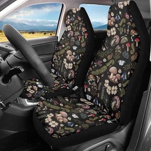 Drydeepin Vintage Wild Forest Mushroom Snail Beetle Daisy Cottagecore Print 2 Pack Car Seat Covers Set Front Seats Only Universal Fit Most Truck SUV Vans Auto Accessories Interior Cushion Protector thumbnail 3