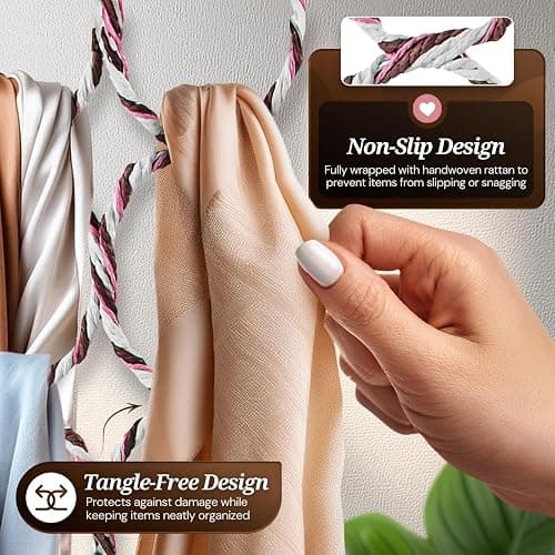Flexzion Scarf Organizer for Closet - 28 Slot Scarf Hanger Hijab Organizer, Space Saver for Socks, Shawls, Ties, Towels, Belts, Multi Purpose Hanging Rack Storage, 1 Pack Colors May Vary thumbnail 6